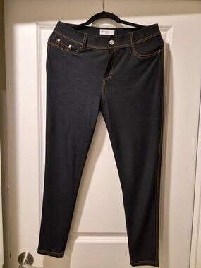 High-Waisted Faux Denim Leggings Dark Wash Size L/XL